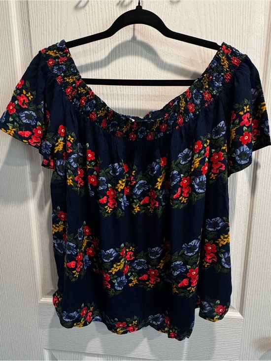 Old Navy Tops - Old Navy XL Floral Off-the-Shoulder Peasant Blouse | Navy Boho Top - EUC